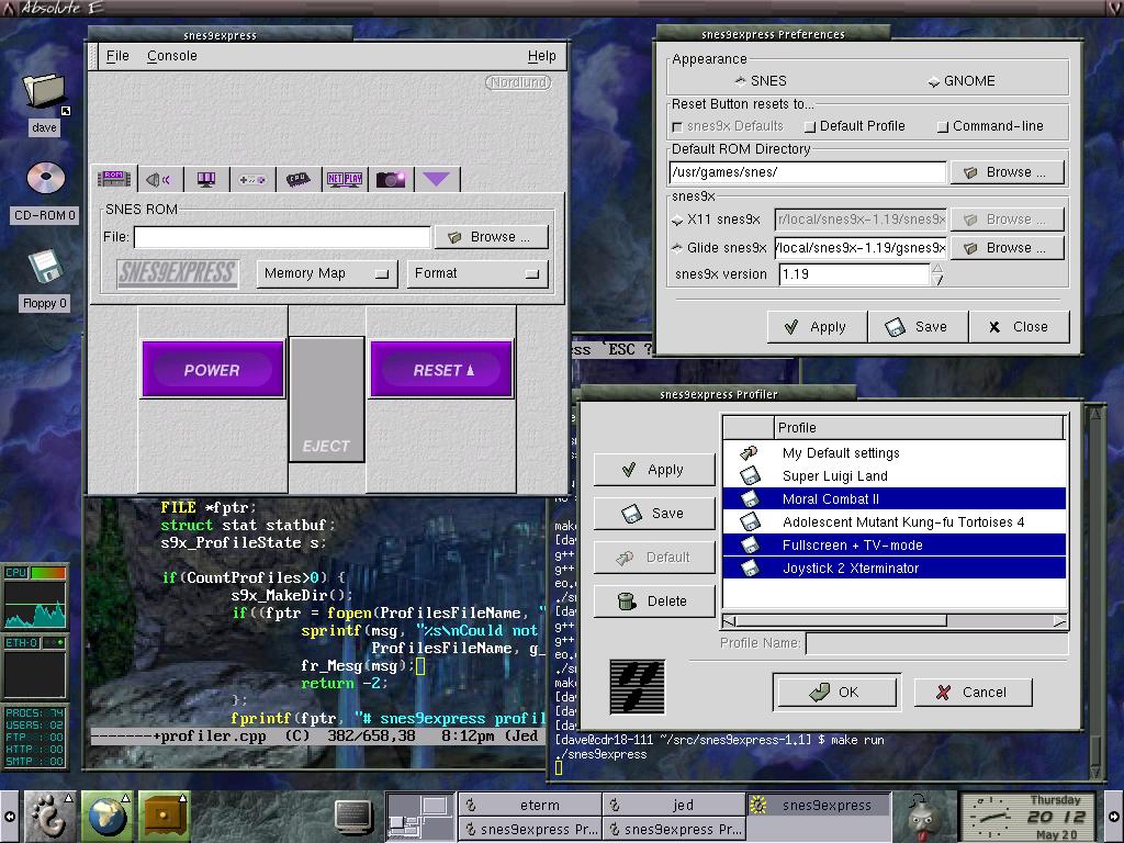 A desktop view of snes9express 1.1