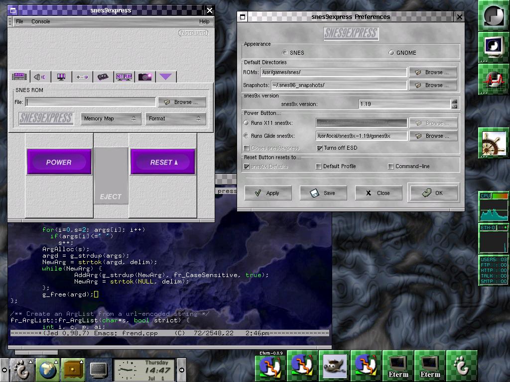 A desktop view of snes9express 1.19